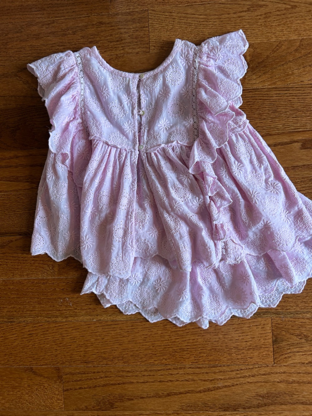 Darling Girls’ Loveshack Fancy Pink Eyelet Ruffled Two-Piece Shirt and Skirt Set - Picture 2 of 8